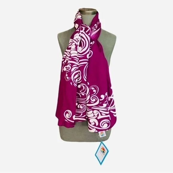 Makai Beach Hawaiian Purple Floral Rayon Scarf Wrap Sarong 64"x46" Shawl NWT - Picture 4 of 7